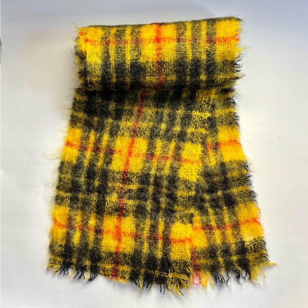 Vintage Heather- Brae Scotland Red Green Yellow Mohair Blend Scarf